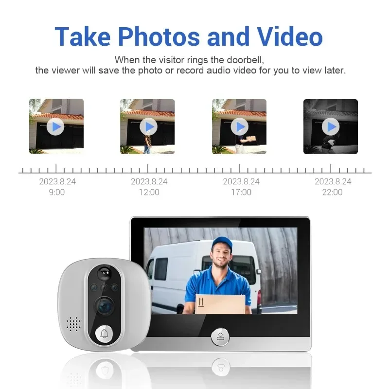 Video Doorbell WiFi Peephole Door Bell IP Camera 1080P With 4.3inch Display Screen Smart Life Works With Alexa Google Home