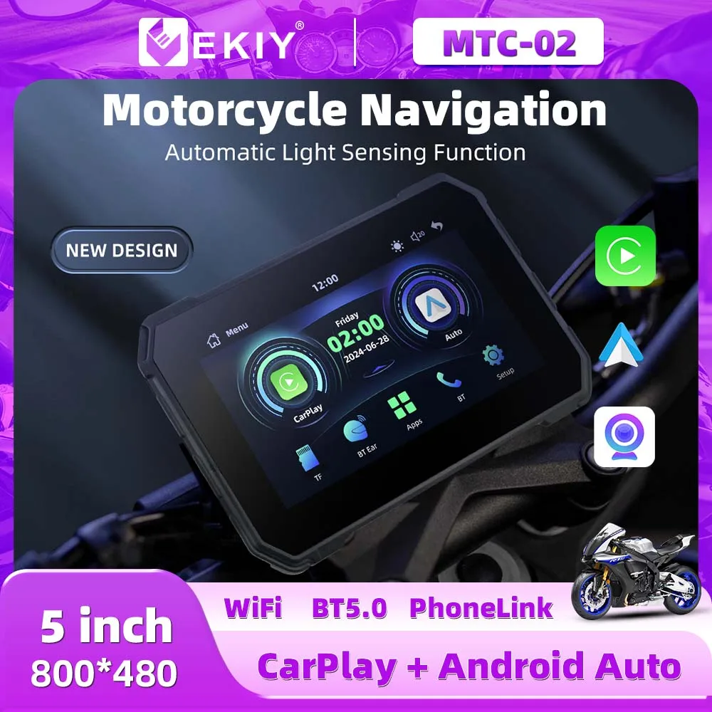 EKIY New Design Motorcycle GPS 5 inch  MOTO Navigation  Carplay Display Screen Portable Motorcycle Android Auto