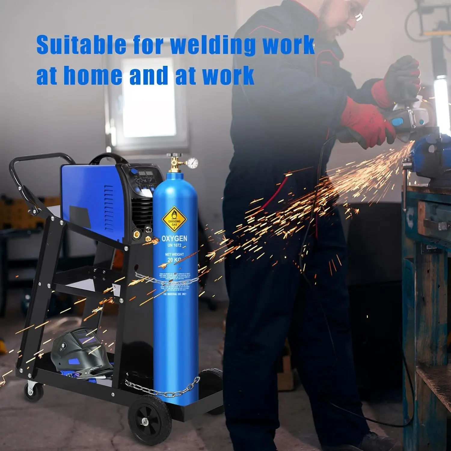 Welding Cart 3-Tier Welder Cart with Swivel Wheels Welding Carts for TIG/MIG Welder and Plasma Cutter ,with Safety Chains