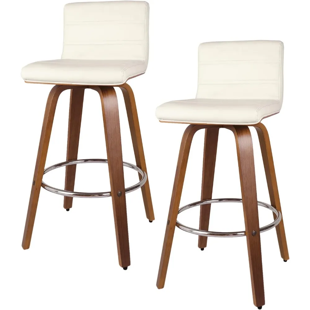 29 Inch Swivel Bar Stool with Back Set of 2, Mid-Century Modern PU Leather Upholstered Bar Height Barstools Bentwood Bar Chairs