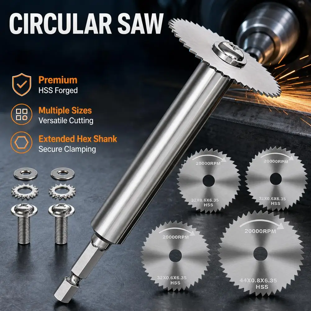 High Speed Steel Circular Saw Blade Set Extended Hex Shank Mandrel Rotary Cutting Disc Wheel For Drill Wood PVC Pipe Tool