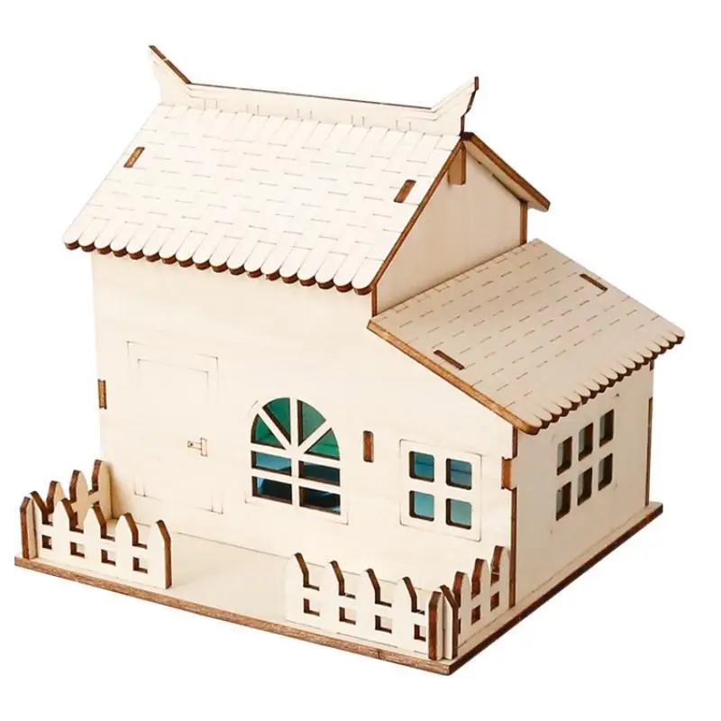❤Wooden House Piggy Bank DIY Assembly Model Kit Handmade House Coloring Piggy Bank Educational Science DIY Craft Toys Kid Gift