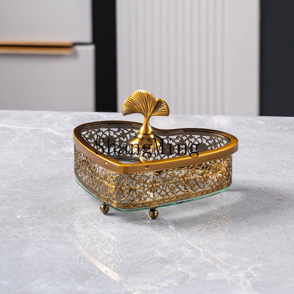 

PYH heart-shaped design household dried fruit plate, living room candy box, simple style, carved storage high-end ornament