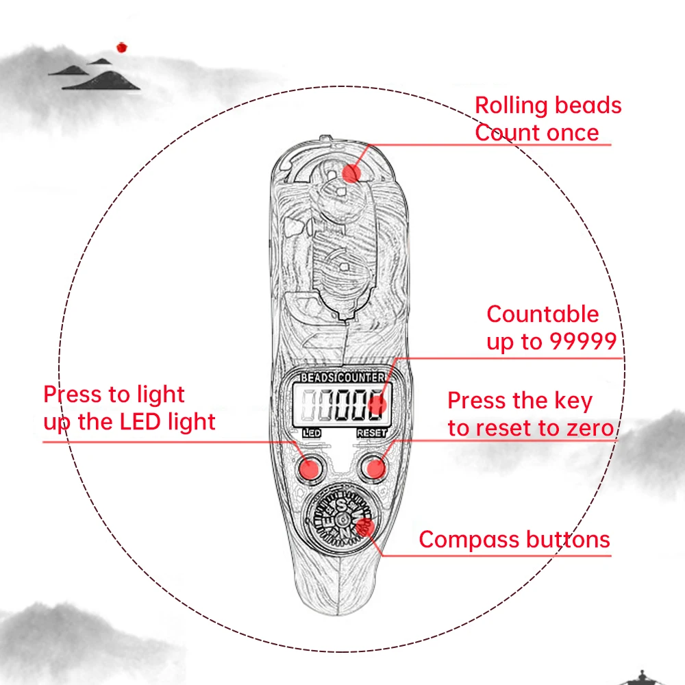 Licznik ręczny Przenośny cyfrowy licznik koralików Buddy Elektroniczny licznik antystresowy Modlitwa, medytacja, redukcja stresu
