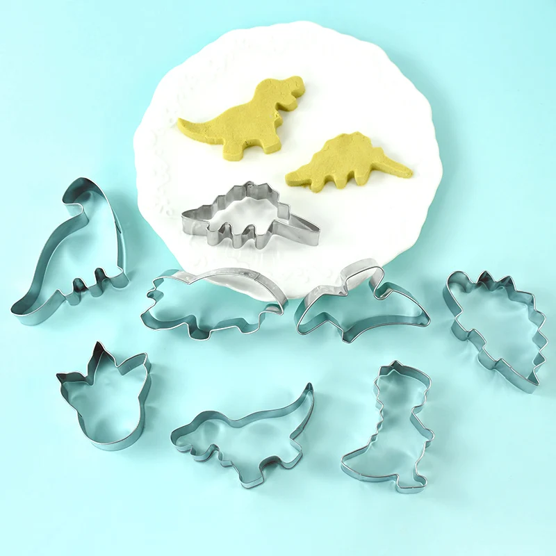 1set Dinosaur Cookie Cutter Mould Volcano Dino Animal Biscuit Fondant Mold For Kids Jungle Birthday Party Baking Cake Decor Tool