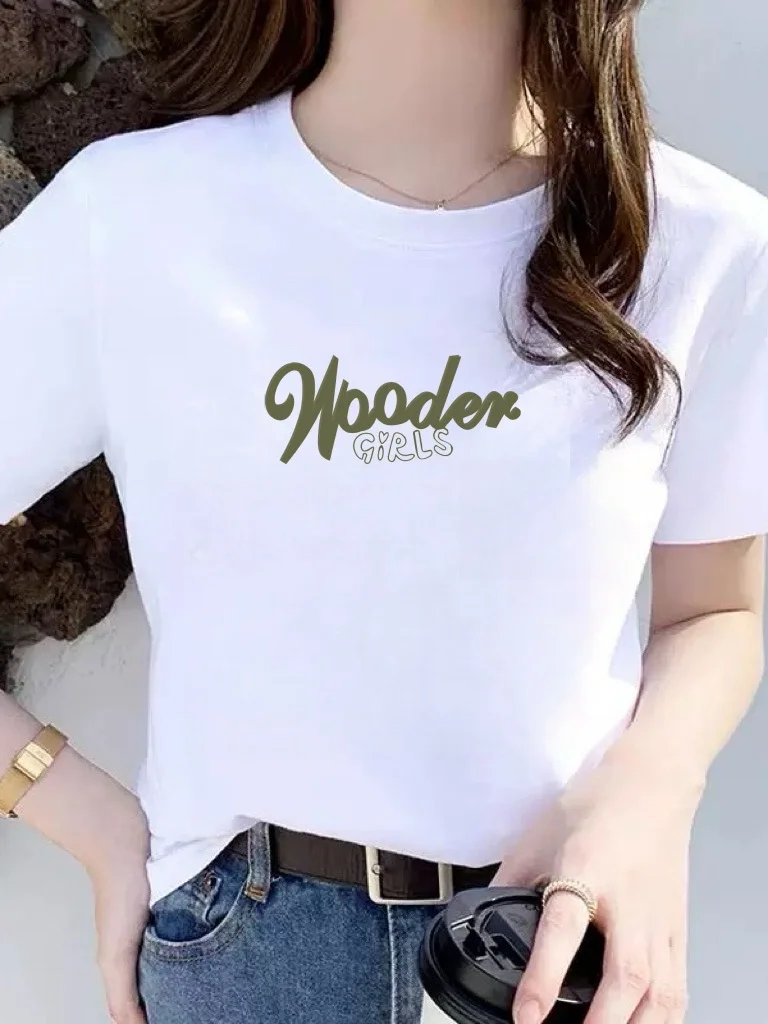 

Женская футболка свободного кроя с круглым вырезом и коротким рукавом в повседневном стиле, с буквенным принтом, модная, для работы, из полиэстера