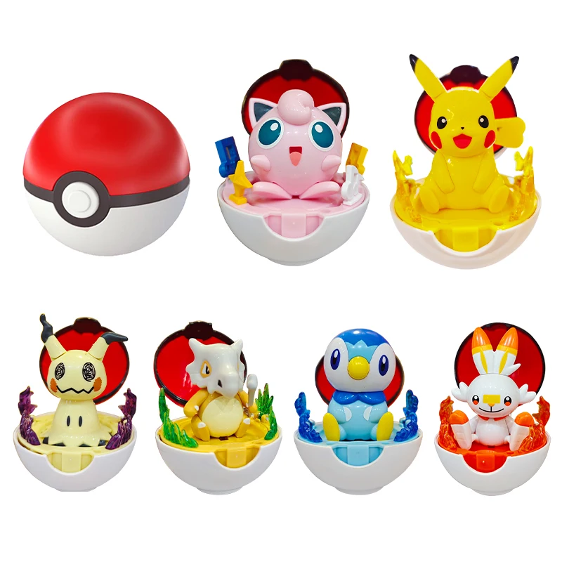 12 Style Pokemon figure Pikachu Piplup Cubone Mimikyu Jigglypuff ornament Pokeball poke ball deformed figurine children toy gift