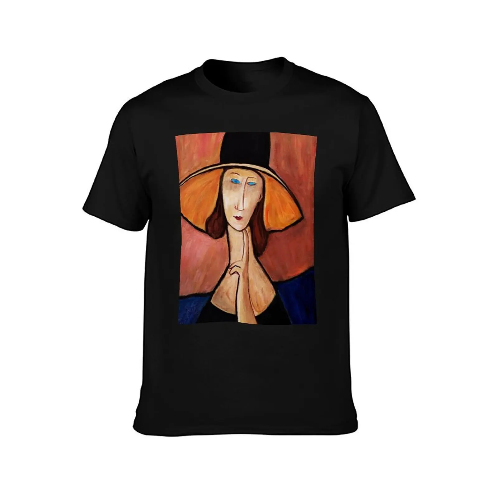 Portrait of a woman with hat - Homage to Modigliani T-Shirt Basic Casual Wear Short Sleeve Top