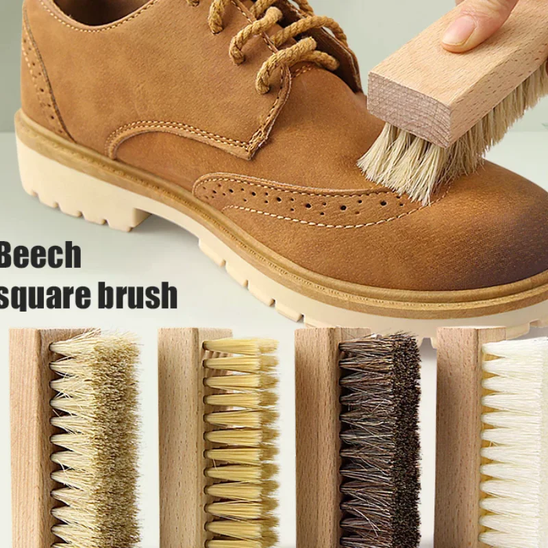 Pig Bristles Shoe Brush For Slippers Sneaker Brush Shoes Cleaning Brushes Boot Brush Cleaner Wood Handle Shoe Brush