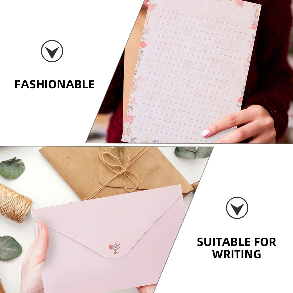 4 Sets Stationery Paper Envelope Letter Clear The Flowers for Writing and Invitation Office