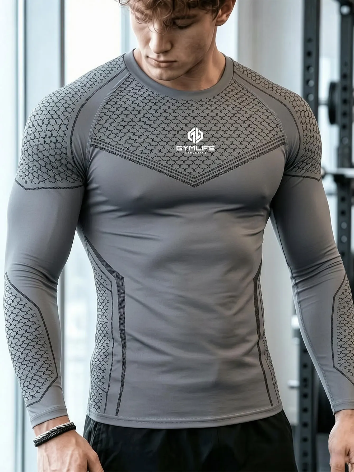 Men's Compression Long Sleeve Shirt Black Fitness T-shirt Male Running Quick Drying Gym Top Sun Protection Sports Base Layer