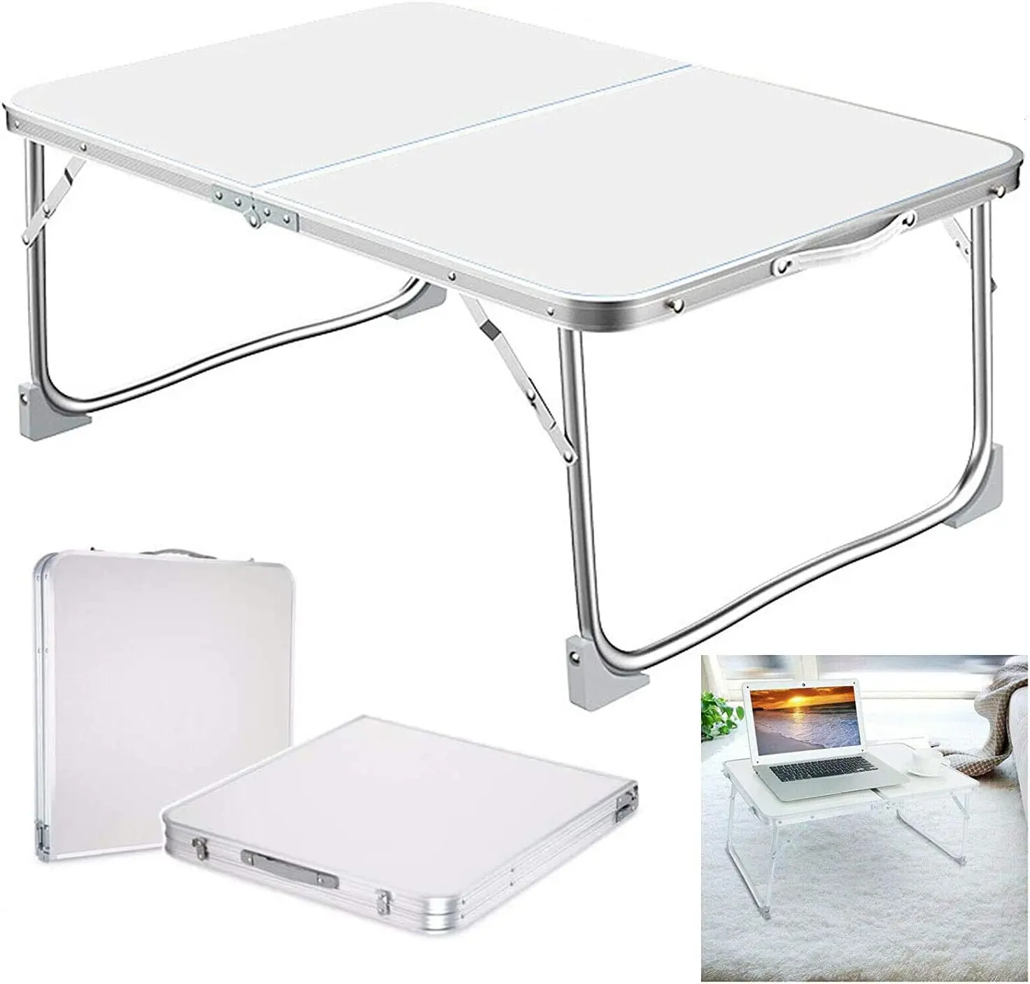 Table de camping pliante en alliage d'aluminium de 60 cm, avec poignée portable, légère, pour pique-nique, lit, ordinateur portable, barbecue, voyage, simple, extérieur, petite table