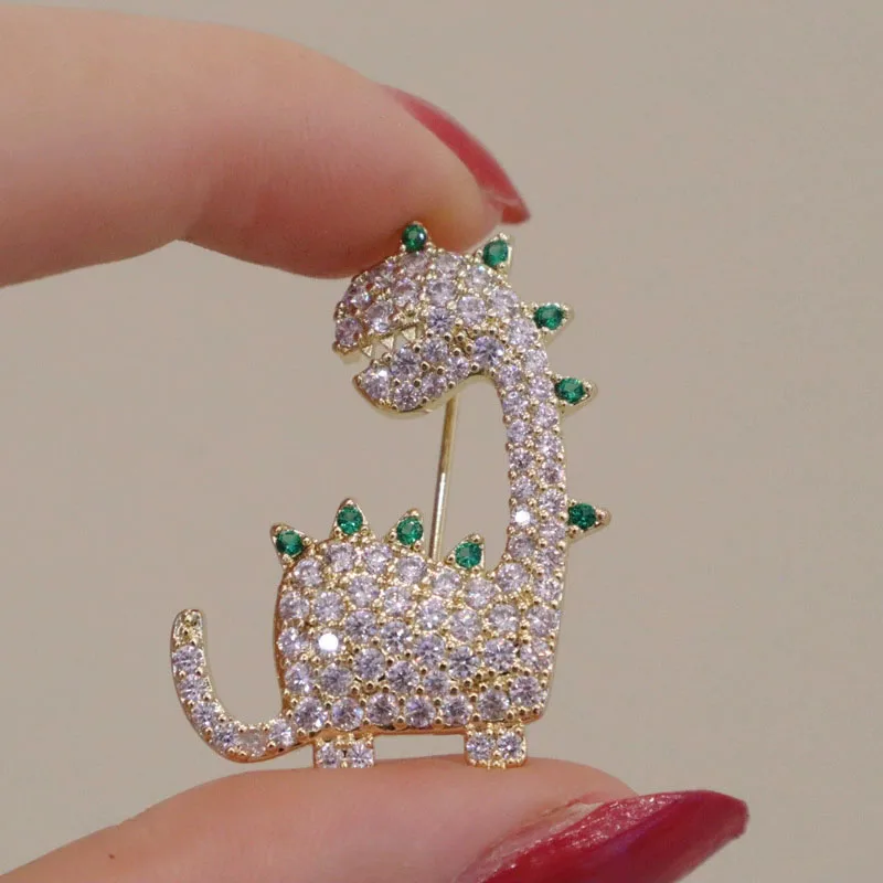 Cute Crystal Exquisite Dinosaur Brooches Pins For Women Kids Sweet Animal Jewelry Bag Clothing Brooch Pin Accessories Gift