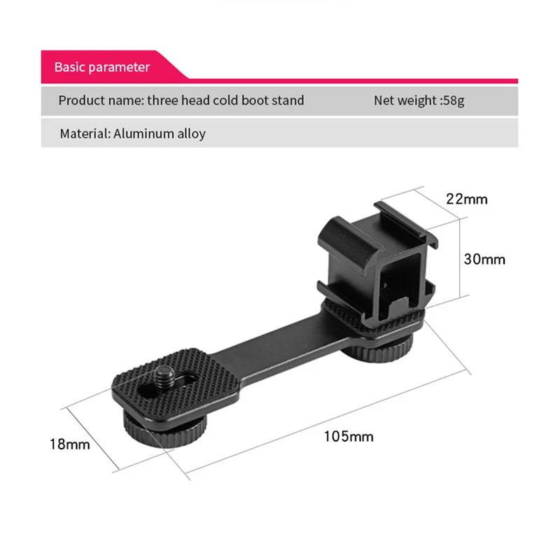 Triple Cold Shoe Extension Bar Mount, Aluminum Alloy Hot Shoe Mount Bracket with 1/4