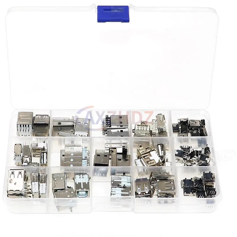 82Pcs 14Styles USB Male Female Mini SMD Vertical Socket Connector for DIY Jack Connector Port Charging Data Plug Assortment Kit