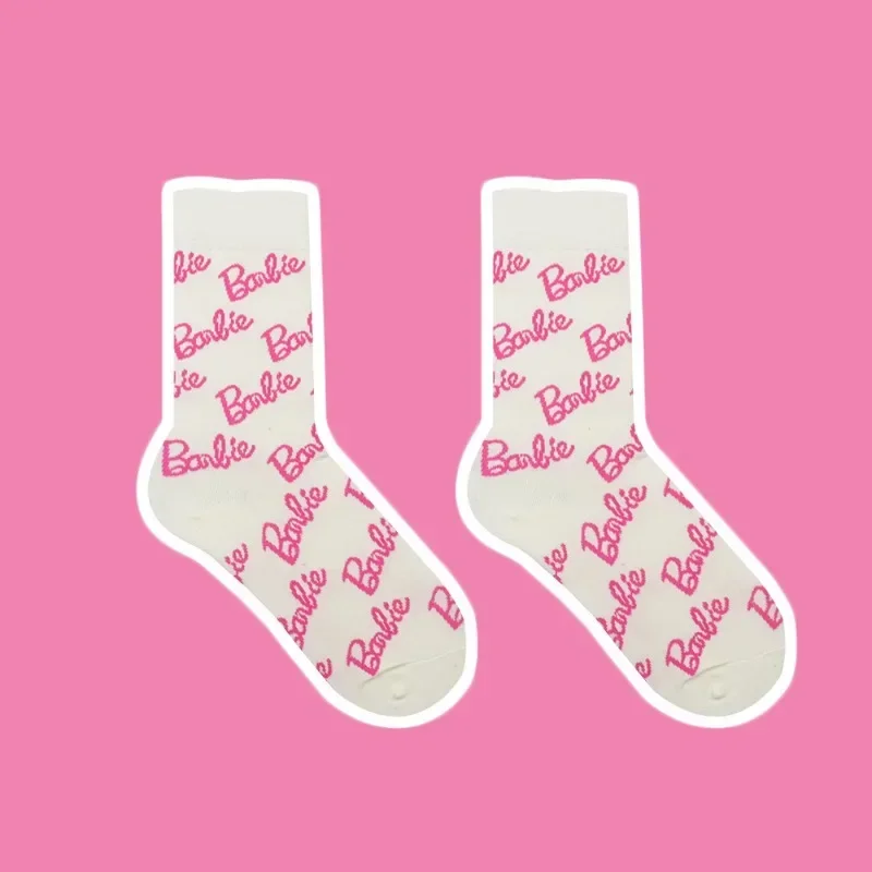 Barbie Cute Cotton Socks Cartoon Anime Trend Fashion Black & White Pink Girls Sports Alphabet Socks Boys Gifts Students Gifts