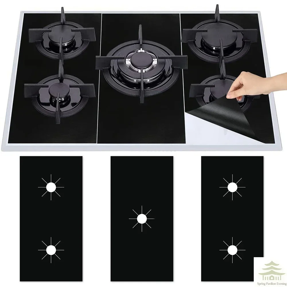 1 Set 5-Hole Gas Stove Pad Protective Cover Kitchen Cleaning Anti-dirty Non-stick Pad Reusable Stovetop Scratch Protector Pads