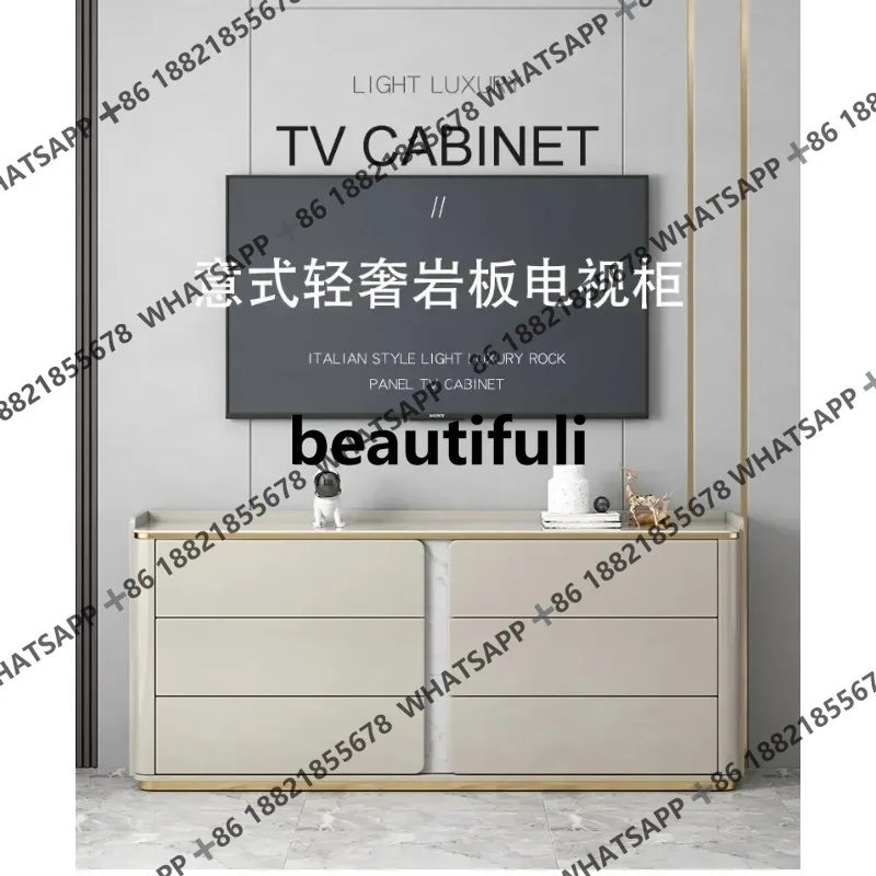 Light luxury solid wood modern master bedroom high TV cabinet ultra-thin rock slab bucket cabinet