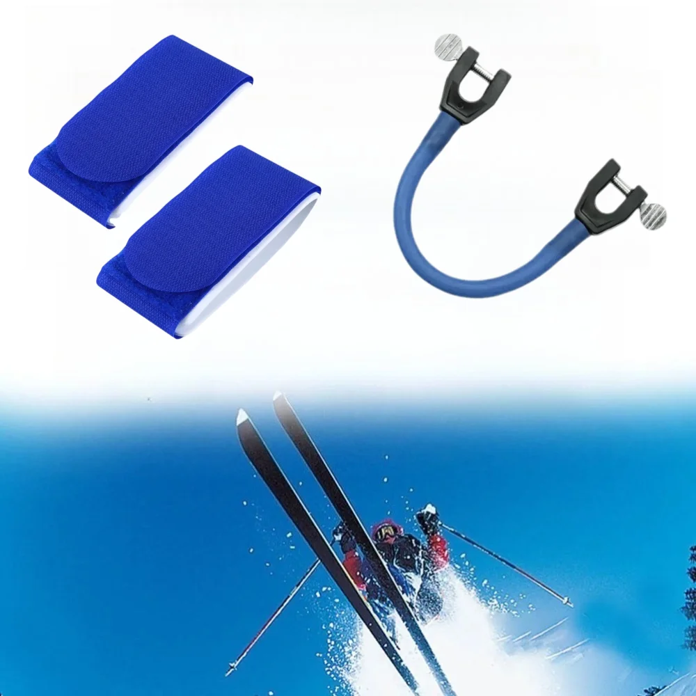 2x Ski Fastener Straps Transport Your Skis Multipurpose Ski Wraps Ties + 1× Ski Tip Connector for Winter Outdoor Ski Accessories