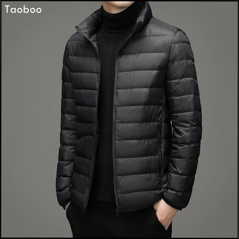 Taoboo-Chaqueta cálida a prueba de viento para hombre, Parkas ajustadas clásicas de plumón de pato, Color sólido, invierno, 90%