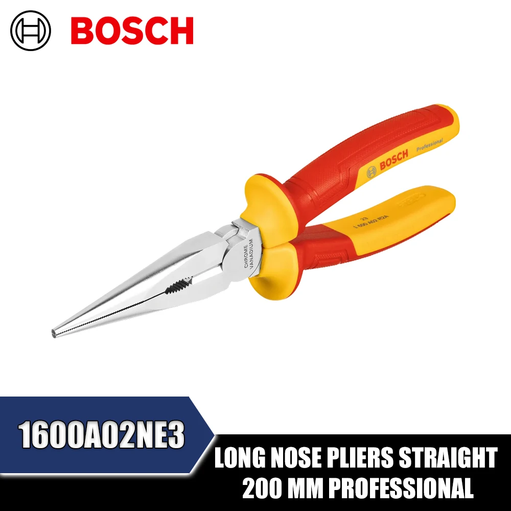 BOSCH 1600A02NE3 VDE Long Nose Pliers Straight 200mm Professional Hand Tools