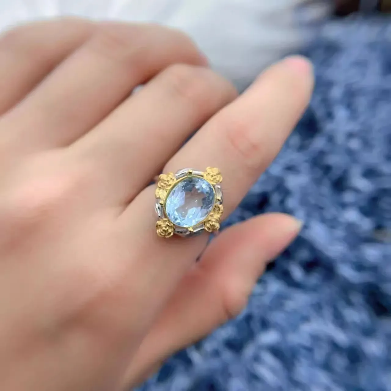 MeiBaPJ البطانة البيضاوي 10*12mmStone إعداد خاتم المرأة DIY S925 الفضة النقية موضة الأبعاد الورود غرامة حلية المجوهرات تاجر الجملة