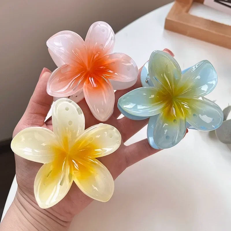 4/8cm Hawaiian Hair Claw Gradient Flower Clips Large Claw for Thick/Thin Hairpins for Women Barrettes Beach Hair Accessories