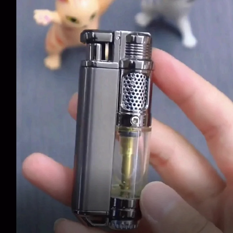 2026 Visible Gas Window Flashlight Cigar Lighter Jet Butane Metal Turbo Windproof Lighter Portable Airbrush 1300C Men's Gadget