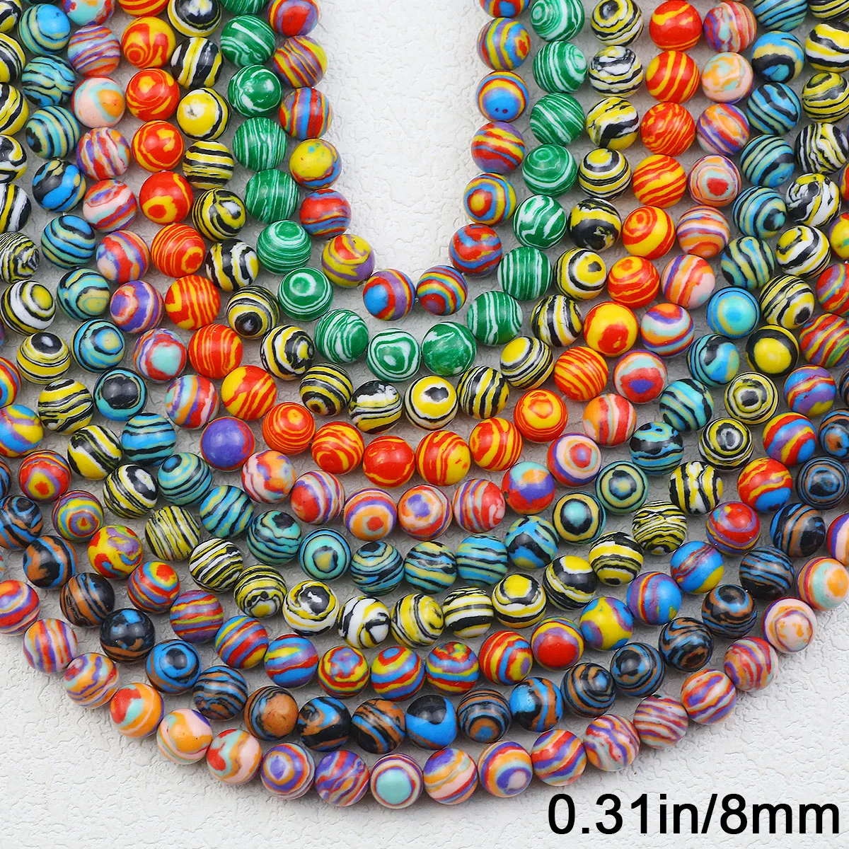 8MM Malachit Synthetische Stein Mischfarben Runde Spacer Lose Perlen Für Schmuck Machen DIY Charms Armband Zubehör 45-225 stücke