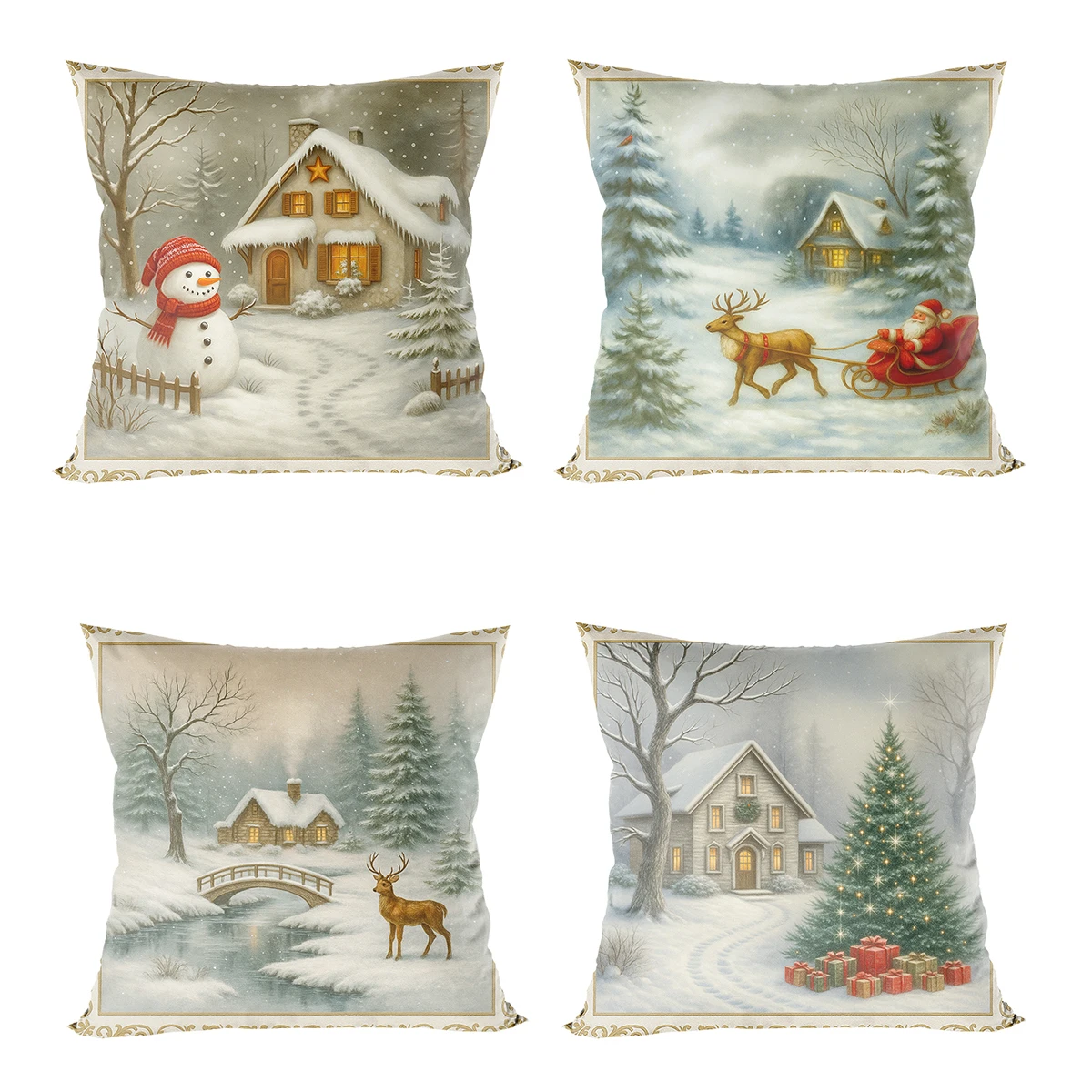 

4pcs Christmas Linen Cushion Cover Pillowcase Merry Christmas Decoration Pillow Cases Home 2025 Xmas Gifts Pillow Covers 2026