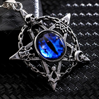 Punk Devil's Eye Pendant Necklace For Men And Women Round Pentagram Shape Non Adjustable Metal Collar Jewelry Accessories Gifts
