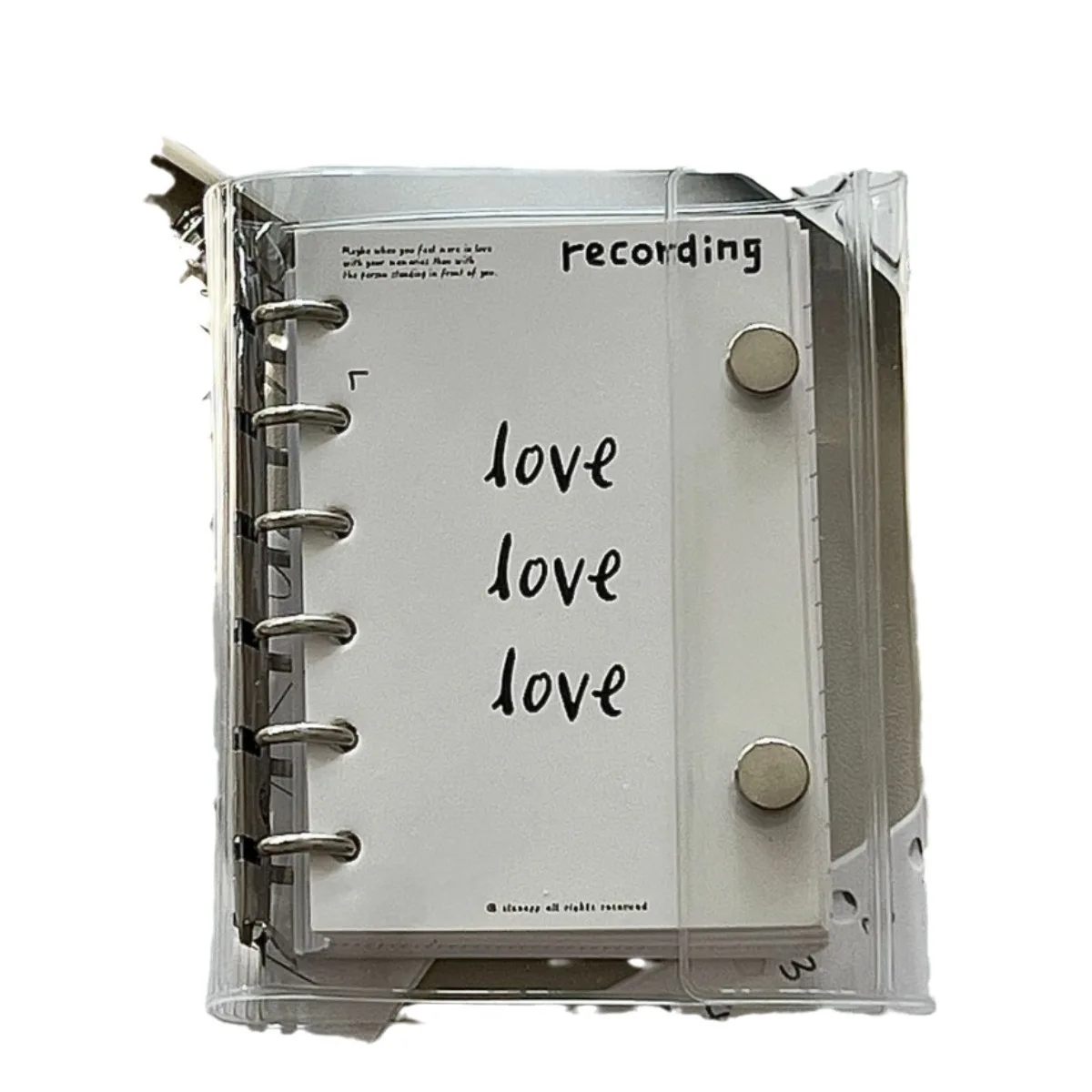 A7 Transparent  Double Button Three Fold PVC Loose Leaf Notebook Storage Hand Ledger Binder Inner Page To Do Inside Paper