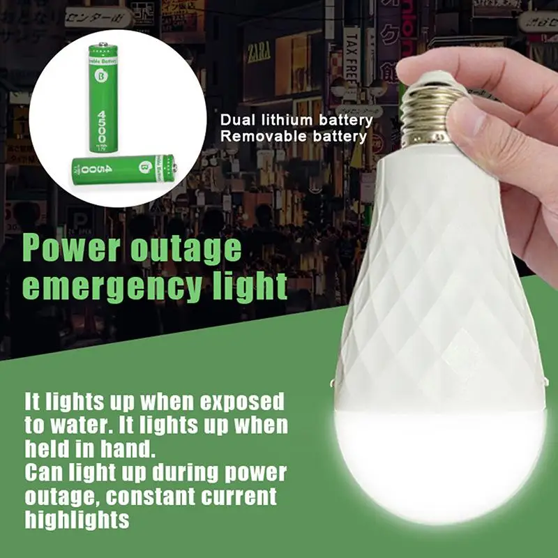 

Led Rechargeable Emergency Bulb Illuminates During Power Outages And When Wet Dual-Battery Removable Emergency Bulb