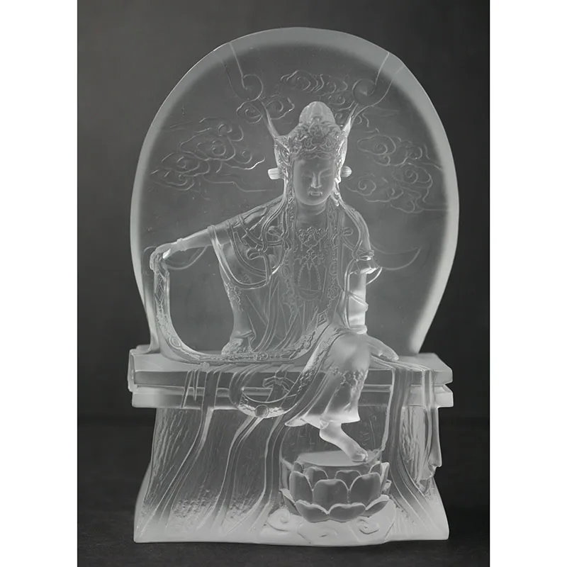 *&r Artfamily Western Coloured Glaze Avalokitesvara Buddha Figurine Carved Crystal DIY Embossed Home Decoration Religious Style