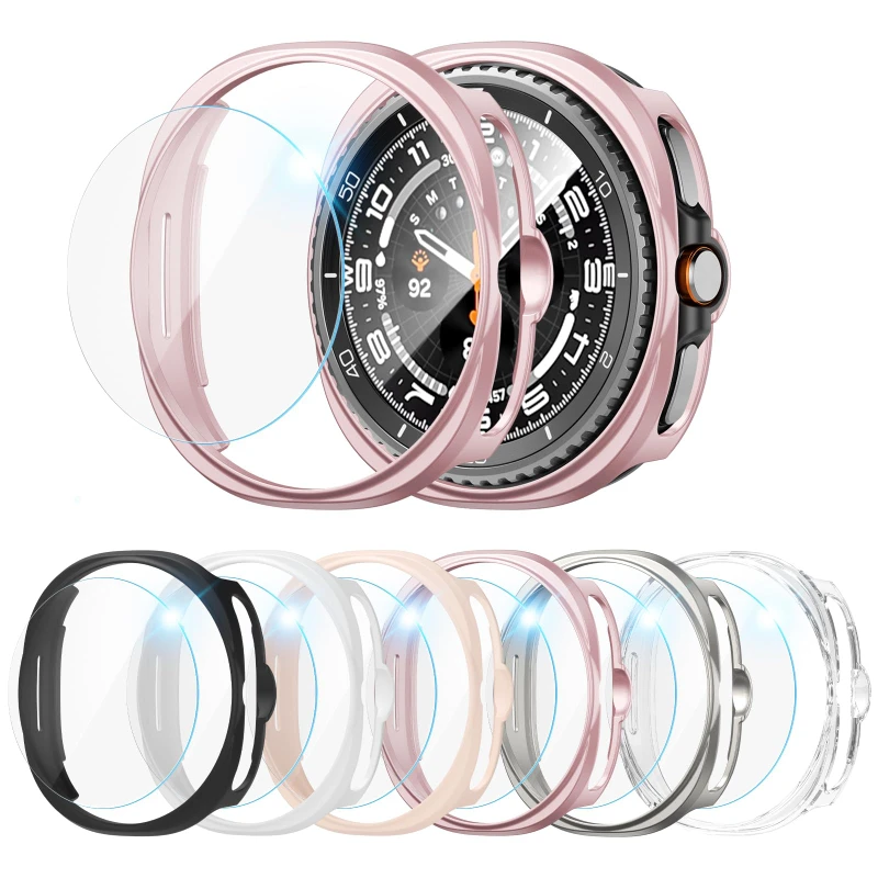 حافظة لجهاز سامسونج جالاكسي ساعة 8 44 مللي متر 40 مللي متر ثلاثية الأبعاد من الزجاج المقسى + غطاء كامل واقي للشاشة غلاف + ساعة فيلم 8 ملحقات