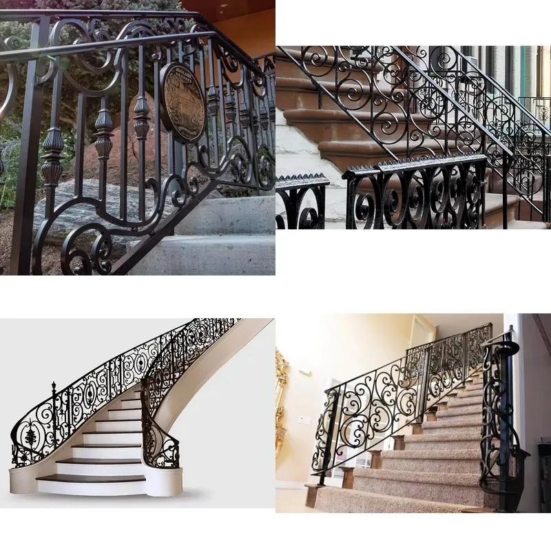 Wrought Iron Railings for High End Residential Stairs Steel Handrails Metal Columns Durable Decorative Balustrade System