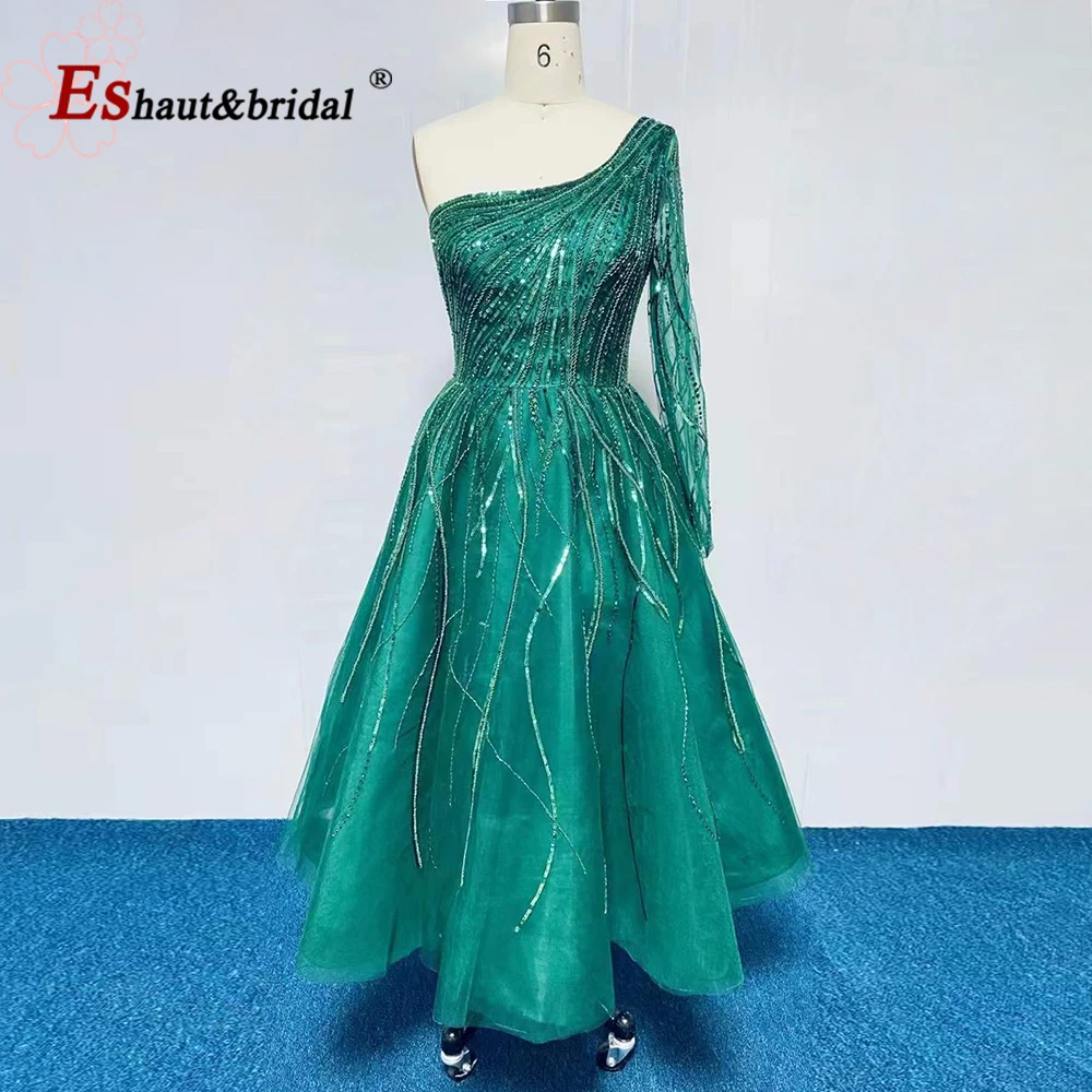 Elegante dubai noite vestidos para as mulheres 2023 um ombro aline contas de chá artesanal comprimento formal casamento vestidos festa baile