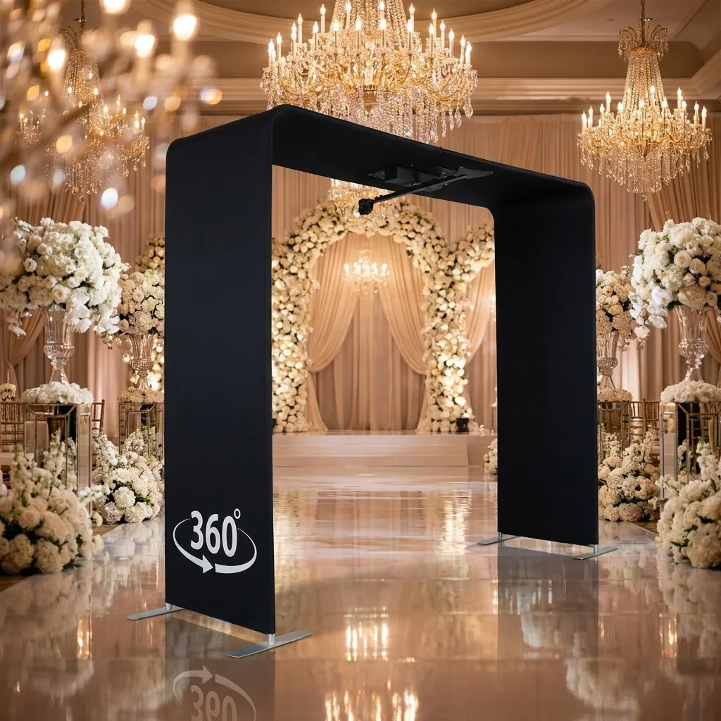 Portable Automatic Overhead 360 Photo Booth U-shape Arch Spinning Video Camera Sky Booth For Wedding Party Event Rental Business
