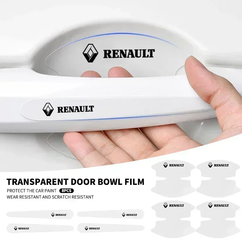 8Pcs Transparent Car Door Handle Bowl Decoration Badge Sticker For renault Koleos Kadjar Scenic Megane Sandero Grand Sill