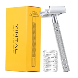 Double Edge Blades Safety Brass Razor Manual Shaver Silver Matching Butterfly Men Shaving With 5 Blades