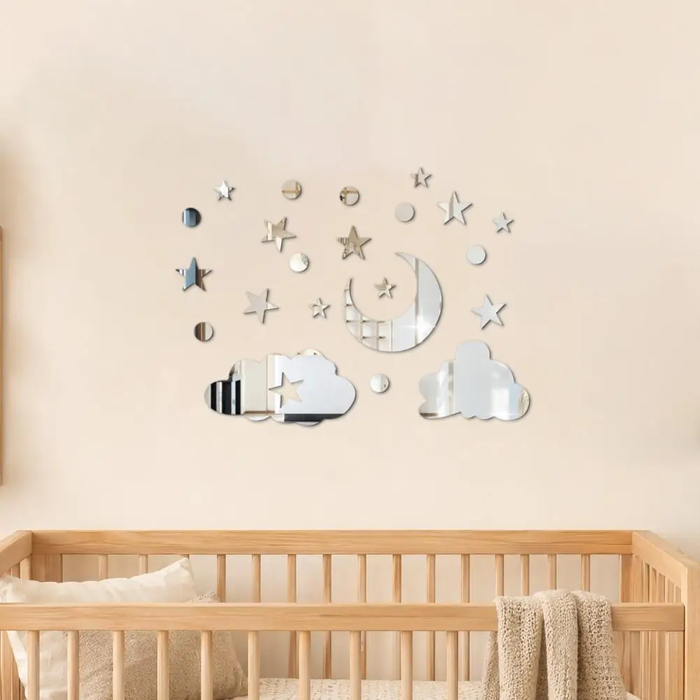 Night Sky Wall Decals 3d Wall Decals 3d Star Moon Cloud Mirror Wall Stickers Self-adhesive Sky Theme Decals for Bedroom