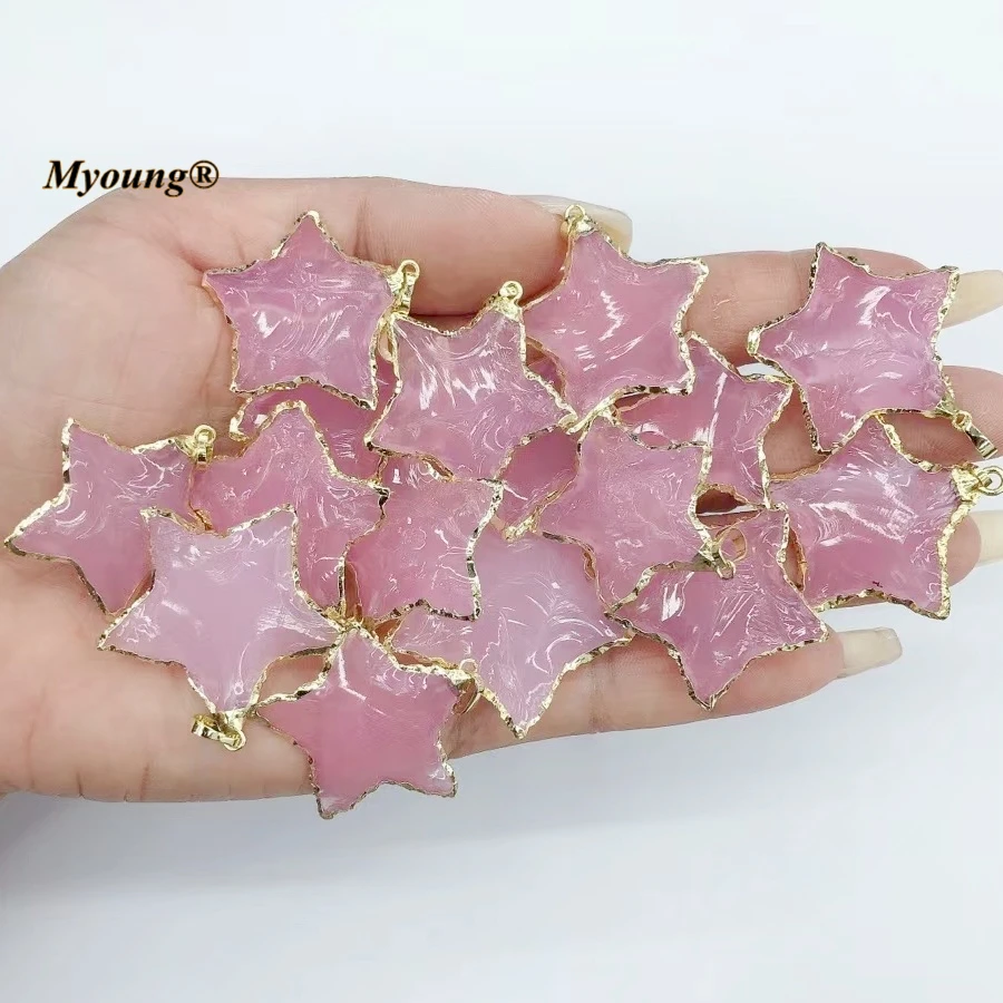 10PCS Handcrafted Star Shape India Pink Opal Focus Necklace Pendant MY231020