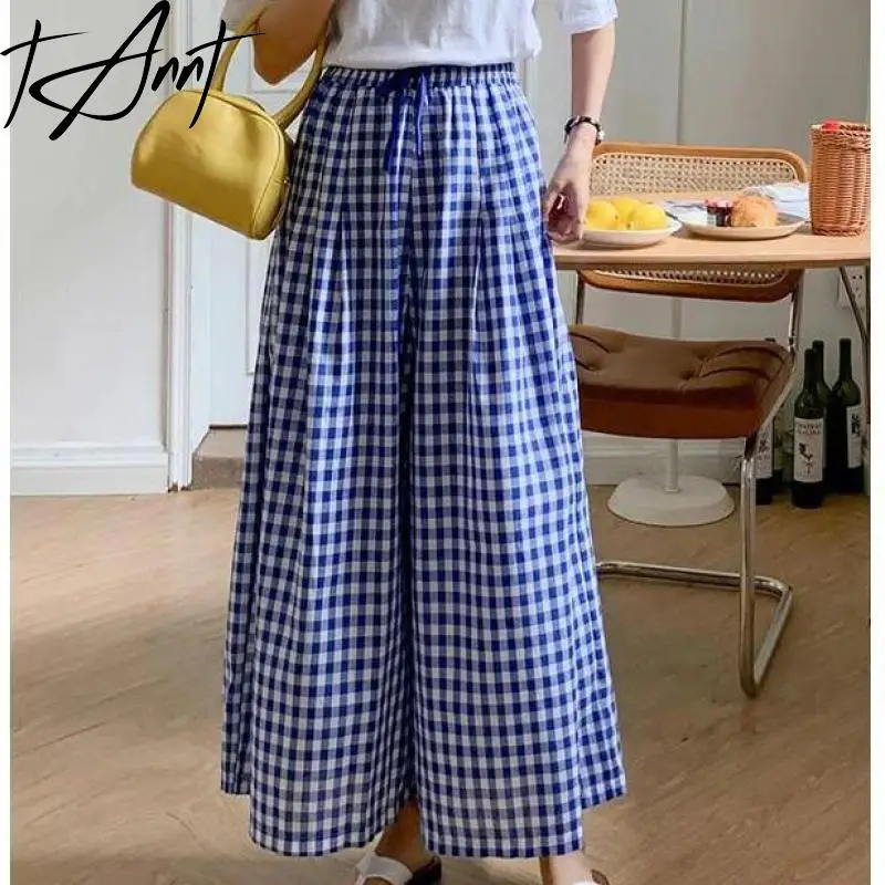 Tannt Women Pant Color Matching Grid Vintage Wide Leg Pants High Waist Match All Long Casual Dresse Pants For Women 2024 New