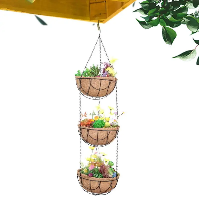 

Plants Hangings Baskets Metal Three Layer Hangings Planter Basket With Coconut Fiber Liner Plant Holder Porch Pots Hanger Garden