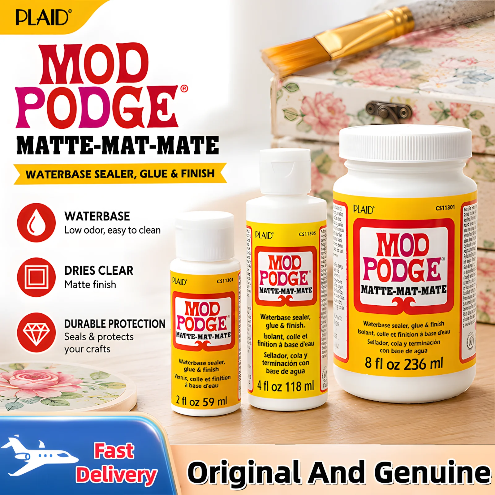 Mod Podge Matte Finish Sealer Glue Silicone Glue Quick Dry Easy Clean Wood Paper Fabric Multiple Uses Craft Project Adhesive