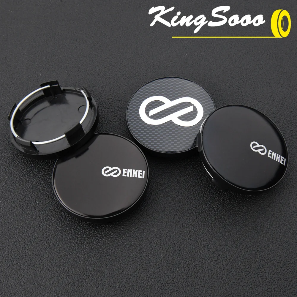 4PCS Wheel Center Cap 58mm OD / Clip 53mm ENKEI Emblem Sticker Rim Caps Wheel Cover Hub Cap Black & Silver