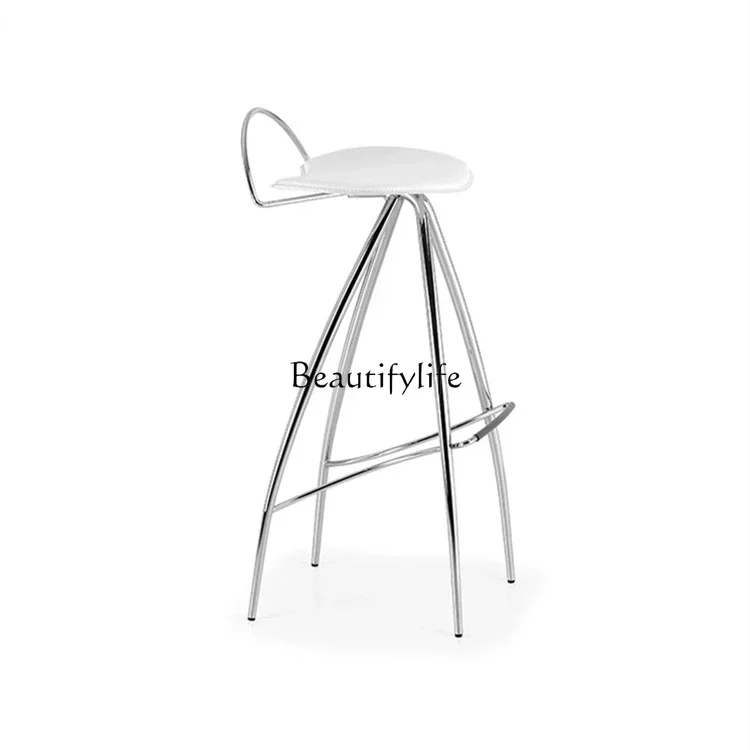 

XX39Modern minimalist designer bar chair stainless steel saddle leather high chair