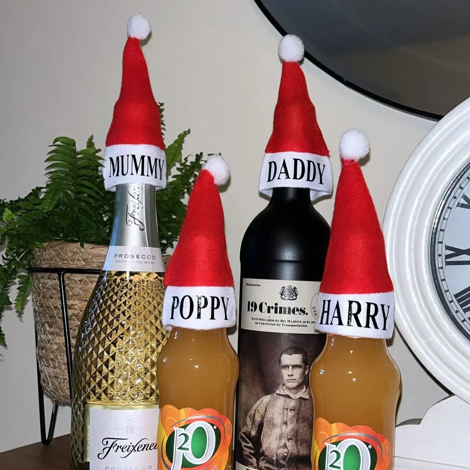 Personalised Santa hat cutlery holders, Christmas table place settings, Santa table names, Xmas table decorations