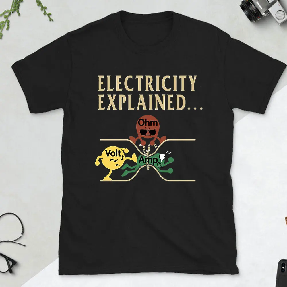 Funny Electricity Explained Electrician Ohm Amp Volt Men\'s T Shirts Ohm\'s Law Vintage Cotton T-Shirts Cotton New Arrival Tops