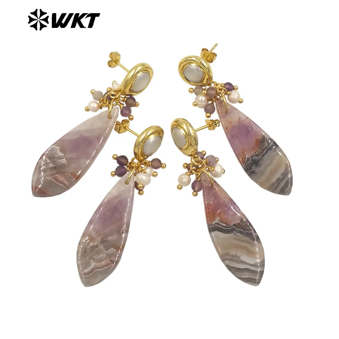 WKT-E780 High Quality Amethyst Pearl Special Earring With Real Gold Plated  For Friends Jewelry Gifts